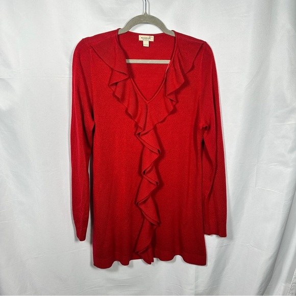 One World Red Ruffle Front Longline Tunic Dress Festive Romantic Style L - Picture 3 of 9